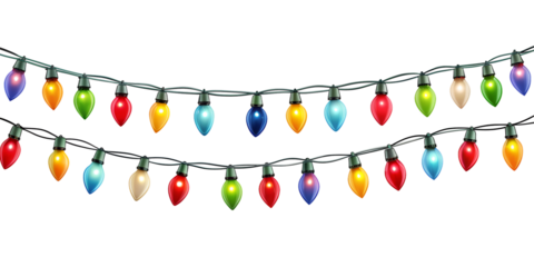 PNG Christmas lights string, colorful bulbs garland transparent