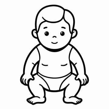 recommend clip art: Line drawing of baby in diapers art vector illustration