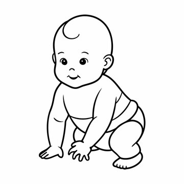 recommend clip art: Line drawing of baby in diapers art vector illustration
