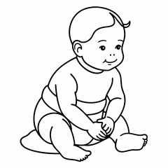 Line drawing of baby in diapers art vector illustration