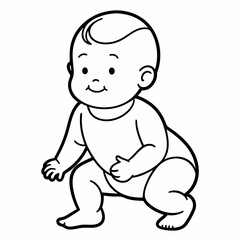 Line drawing of baby in diapers art vector illustration
