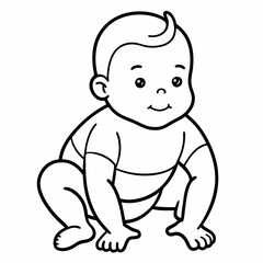 Line drawing of baby in diapers art vector illustration