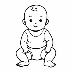 Line drawing of baby in diapers art vector illustration