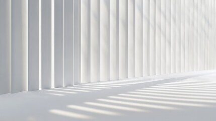 Obraz premium A minimalist interior with vertical white panels casting shadows on a light surface.