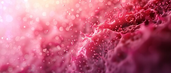  A tight shot of a red-pink wall adorned with water droplets, backdrop softly blurred by a hazy light