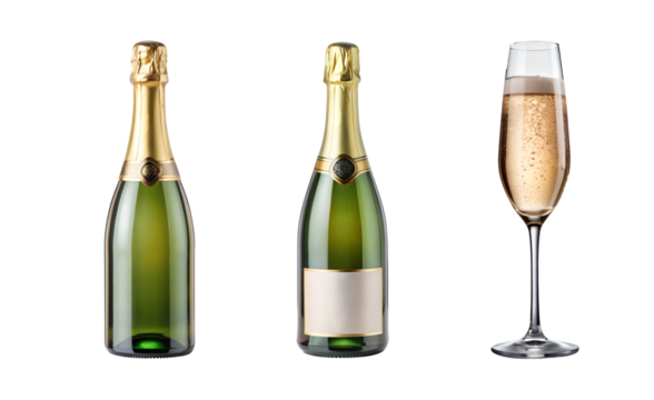PNG set champagne bottles and flute isolated transparent
