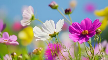 Fototapeta premium Delicate pink flowers in soft focus with gentle lighting, creating a dreamy atmosphere. Suitable for romantic or serene designs.