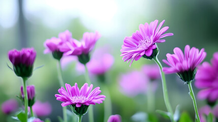 Obraz premium Field of flowers at sunset and dawn spring summer background with bright beautiful flowers