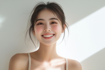 Beautiful young Asian woman smiling and happy created with Generative AI