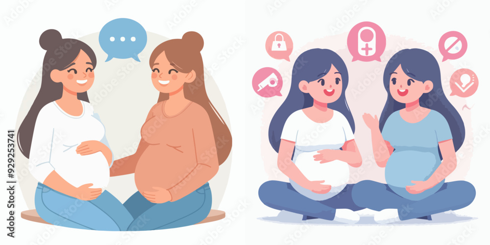 Poster vector set of two pregnant women talking