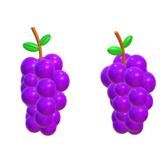 3D Bunch of grapes on png transparent background.