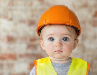 Baby construction worker in safety gear