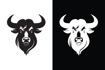 A bull head silhouette with black and white background.