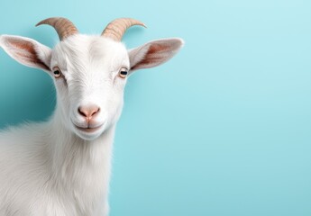Obraz premium Closeup of a cute white goat with horns