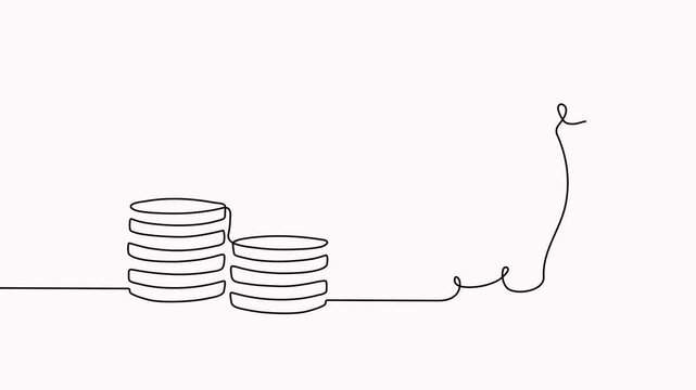 Piggy bank with coins continuous one line drawing animated video. Saving money concept. Investment symbol.