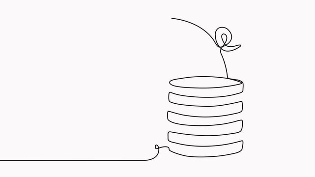 Piggy bank with coins continuous one line drawing animated video. Saving money concept. Investment symbol.