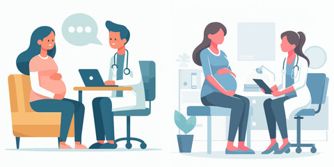 vector set of pregnant women talking to doctor