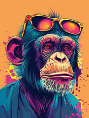 colorful vintage poster of ape
