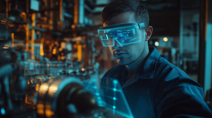 Fototapeta premium Dynamic scene showing a technician using a IoT