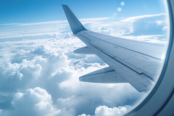 Obraz premium view form a airplane window flying above clouds