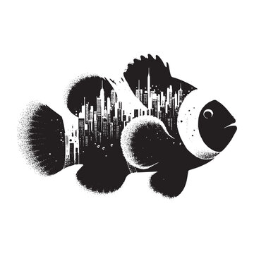 recommend clip art: silhouette of Clownfish filled with cityline in rough drawing