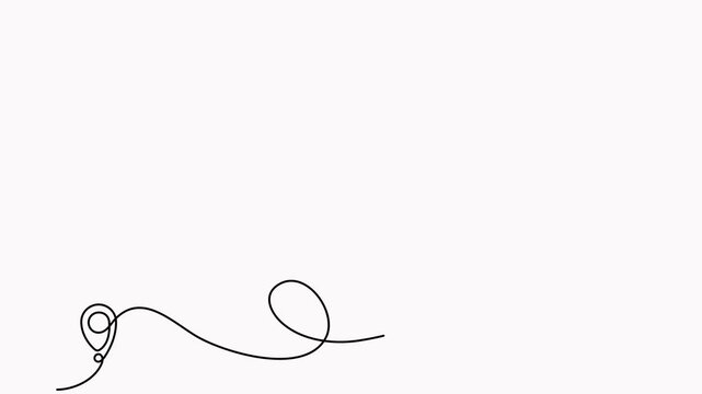 Airplane continuous line drawing with map pin pointer animated video. Airplane flying with start point.