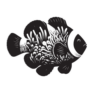 recommend clip art: silhouette of Clownfish filled with nature view in rough drawing