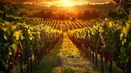 Fototapeta premium Gorgeous grape field ready for summer wine yard harvest