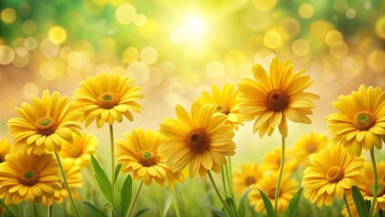 Obraz premium Vibrant yellow daisies with delicate petals and soft focus background create a bright and cheerful floral banner perfect for spring or summer designs.