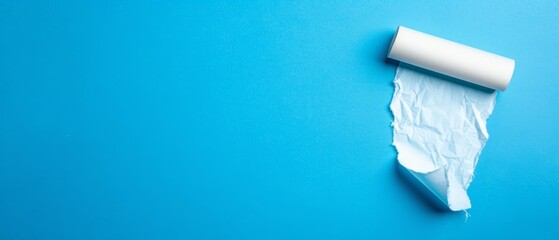 Obraz premium A blue surface bears a roll of toilet paper, with another protruding from it