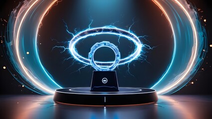 Blue Light Portal, Neon Glow Effect, 3D Power Vortex, Tech Hologram Teleport Stage