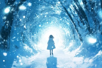 Obraz premium Winter Wonderland Adventure: anime-style Enchanted Snow Tunnels Crafted by AI, the Ideal 4K Setting for 2025 Winter Sports and Festive Season Marketing,Anime-Style,illustration,Picture BooksFor Poster