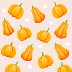 seamless pattern with pumpkins, watercolor seamless pattern on autumn theme with pumpkins, Set of pumpkins, Autumn pumpkin., pattern. Autumn