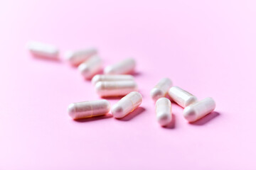 Chrom (Chromium) capsules. Dietary supplements. Paper background. Soft focus. Close up. Copy space