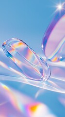 Varicolored glass objects with rainbow reflections on blue background