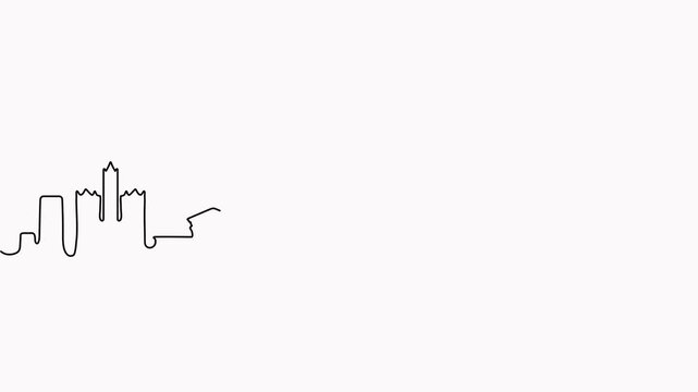 Animated Washington one line buildings. USA city skyline architecture. Washington famous building.