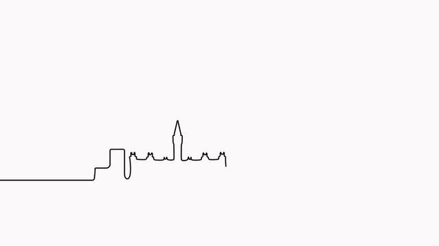 Canada one line buildings continuous line art animated video. Canadian famous linear city building.