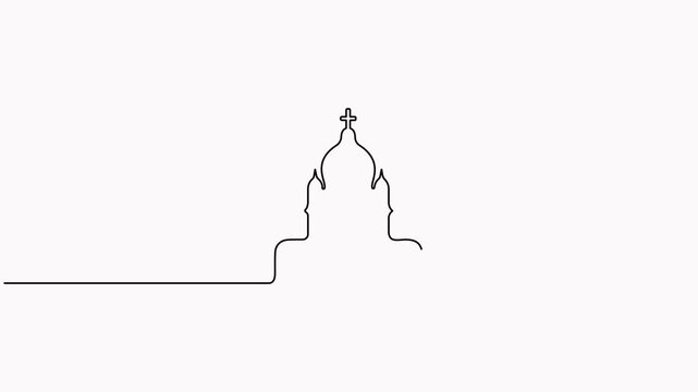 Church continuous one line drawn animated video. Religion symbol.