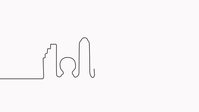 Canadian city skyline architecture continuous line art animated video. Linear cityscape and travel concept.