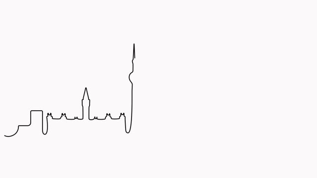 Animated Canada one line buildings. Canadian famous linear city building.
