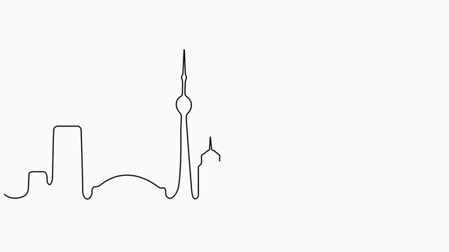 Toronto one line buildings animated video. Canadian city skyline architecture. Toronto famous building. Minimal linear city life concept.