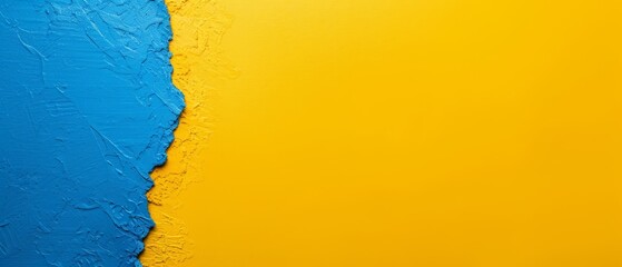 Naklejka premium A tight shot of a yellow-blue wall segment with peeling paint edges and chipped paint fragments
