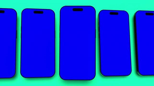 Animated smartphone composition with bluescreens for mockups or advertising.