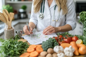 Whimsical Nutrition Adviser Crafting Personalized Dietary Program for Healthy Living in Kitchen Setting with Manipulation Element