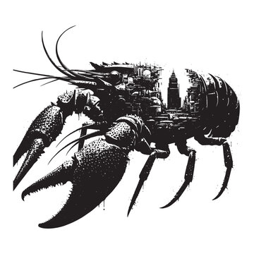 black crawfish with city inside