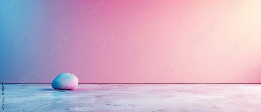 Wall mural a white egg atop a floor, beside a pink-blue wall with matching background