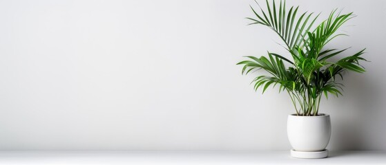  A potted plant in a white vase on a white table against a white wall