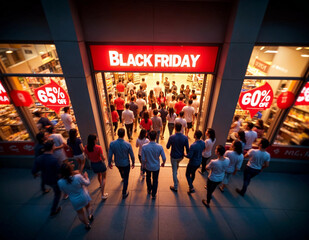 black friday deals and sales on a store with crowd of people inside of it