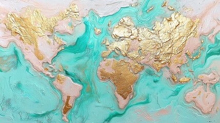 Fototapeta premium Gold and Teal Map Painting