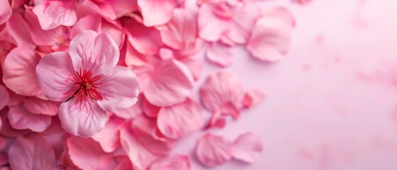 Obraz premium A pink backdrop dotted with blooming pink flowers, providing ample room for text or an inserted image